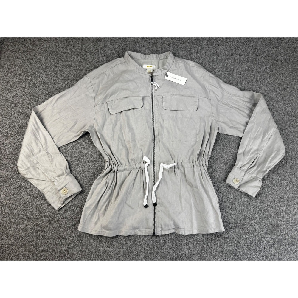 Maeve Anthropologie Utility Jacket Womens Medium Tan Linen Blend Zip Lightweight